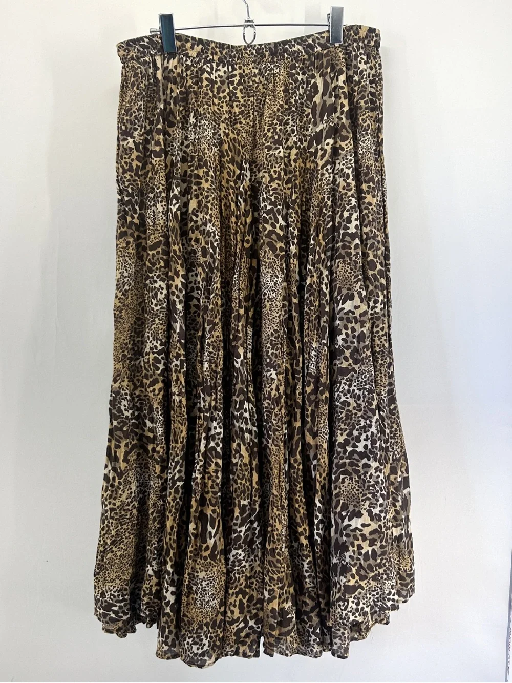 Y2K Grace Elements Leopard Animal Print Full Flowy Cotton Maxi Skirt XL